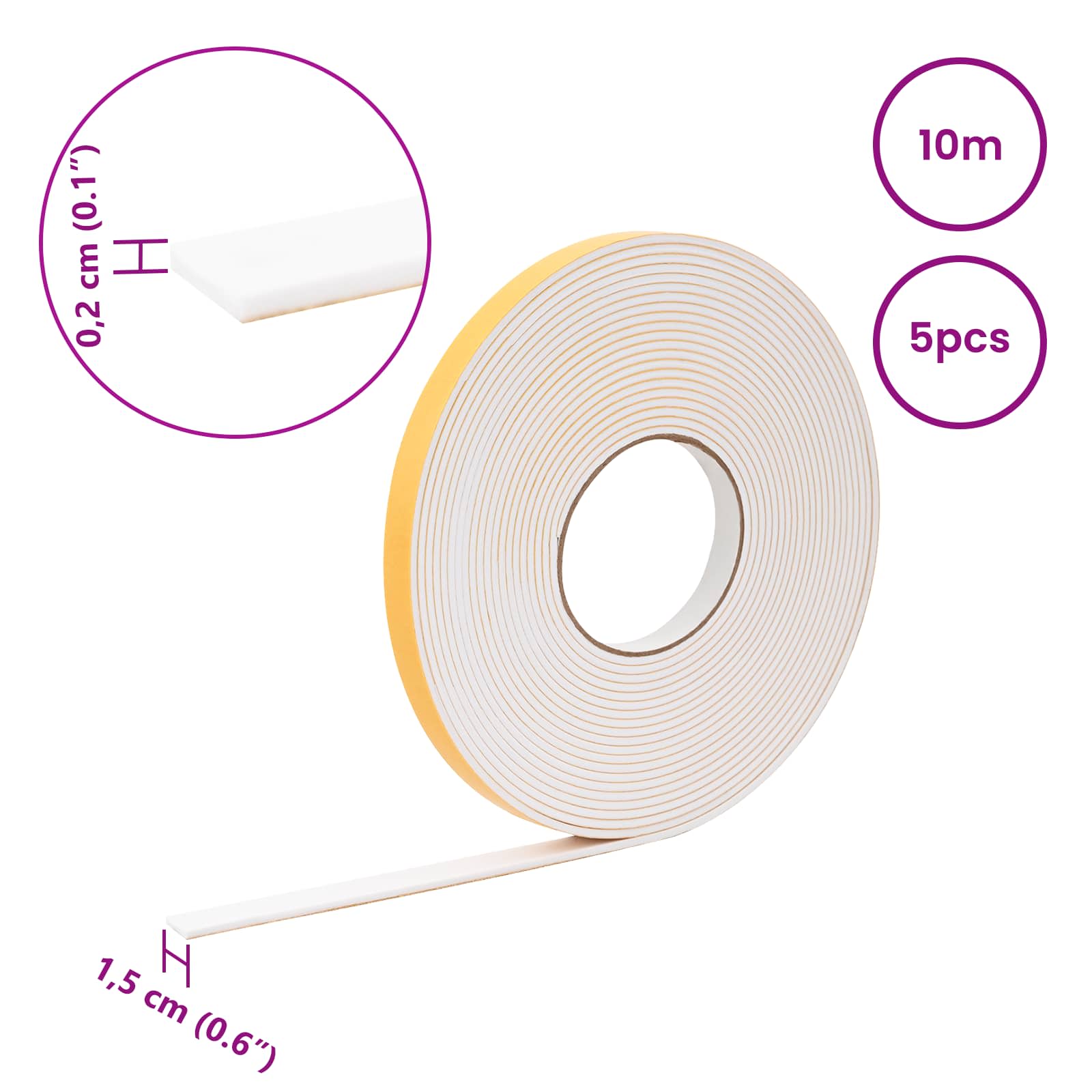 Zelfklevende schuimtape 5 pcs Wit 15mm x 10m CR Schuim is nu te koop bij PeponiXL, paradijselijk wonen!