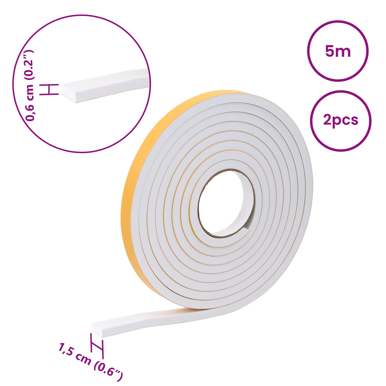 Zelfklevende schuimtape 2 pcs Wit 15mm x 5m CR Schuim is nu te koop bij PeponiXL, paradijselijk wonen!