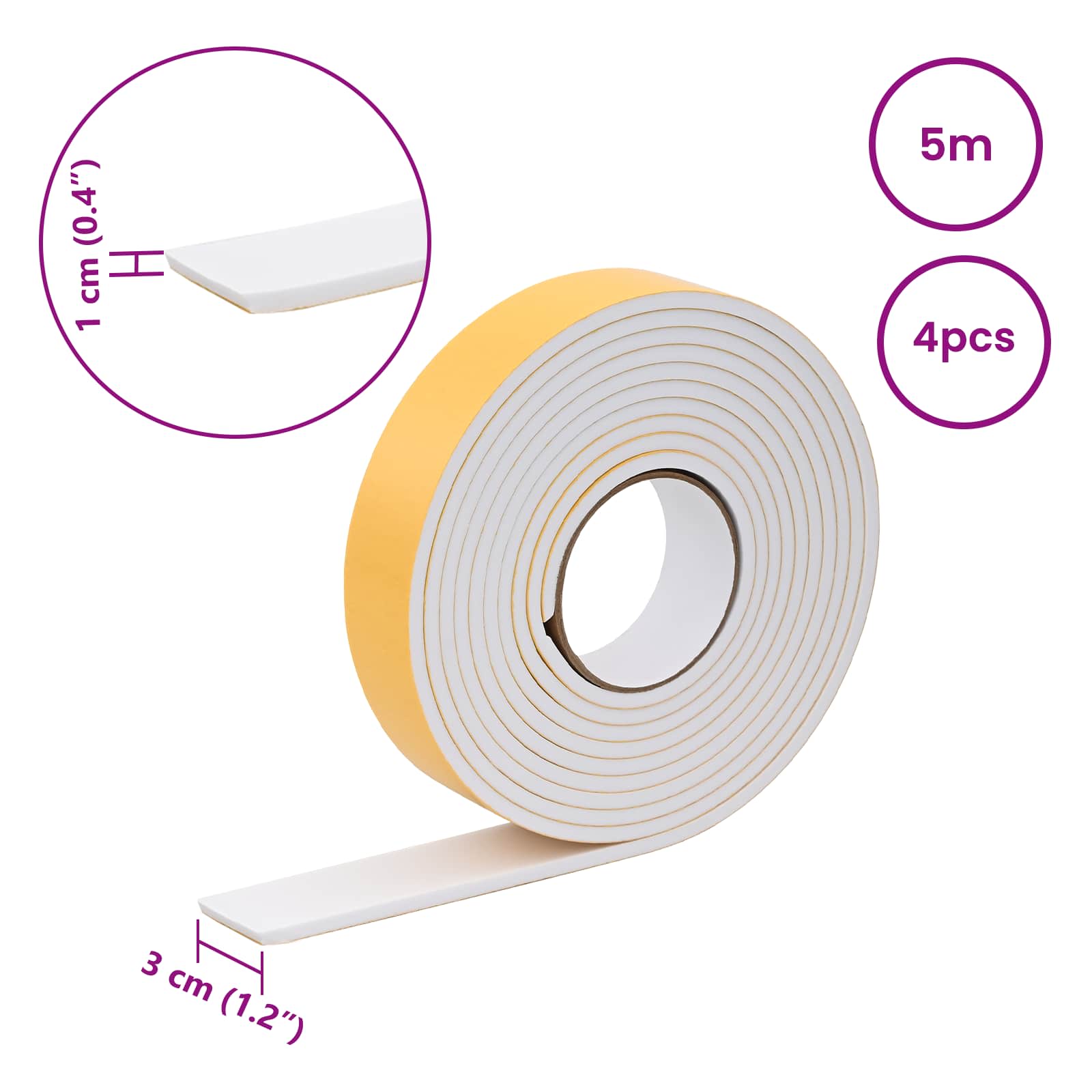 Zelfklevende schuimtape 4 pcs Wit 30mm x 5m CR Schuim is nu te koop bij PeponiXL, paradijselijk wonen!
