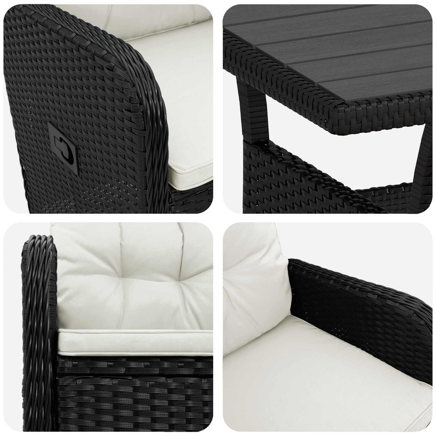 Buiten eettafelset 3 pcs Zwart en Cream Wit poly rattan is nu te koop bij PeponiXL, paradijselijk wonen!