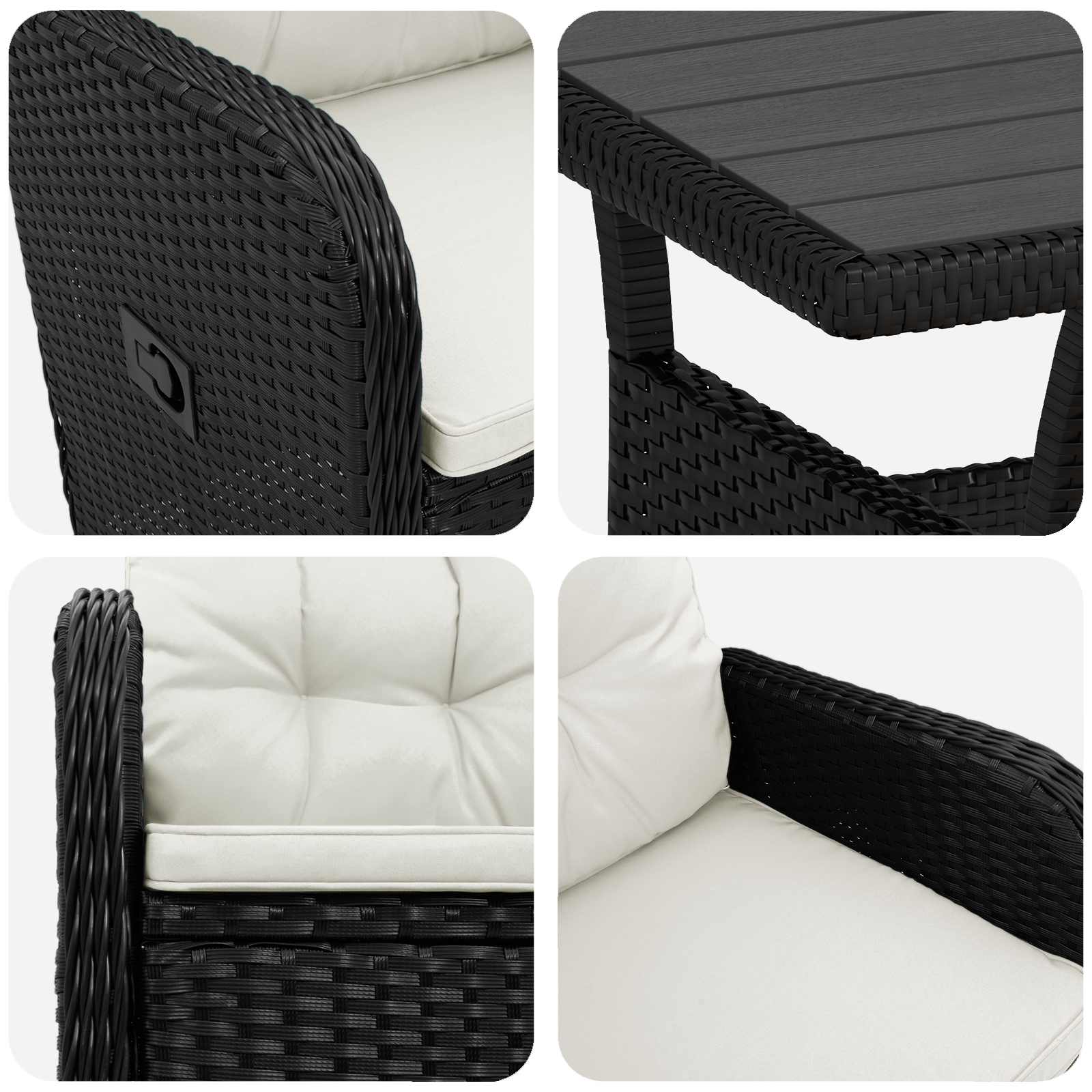Buiten eettafelset 5 pcs Zwart en Cream Wit poly rattan is nu te koop bij PeponiXL, paradijselijk wonen!