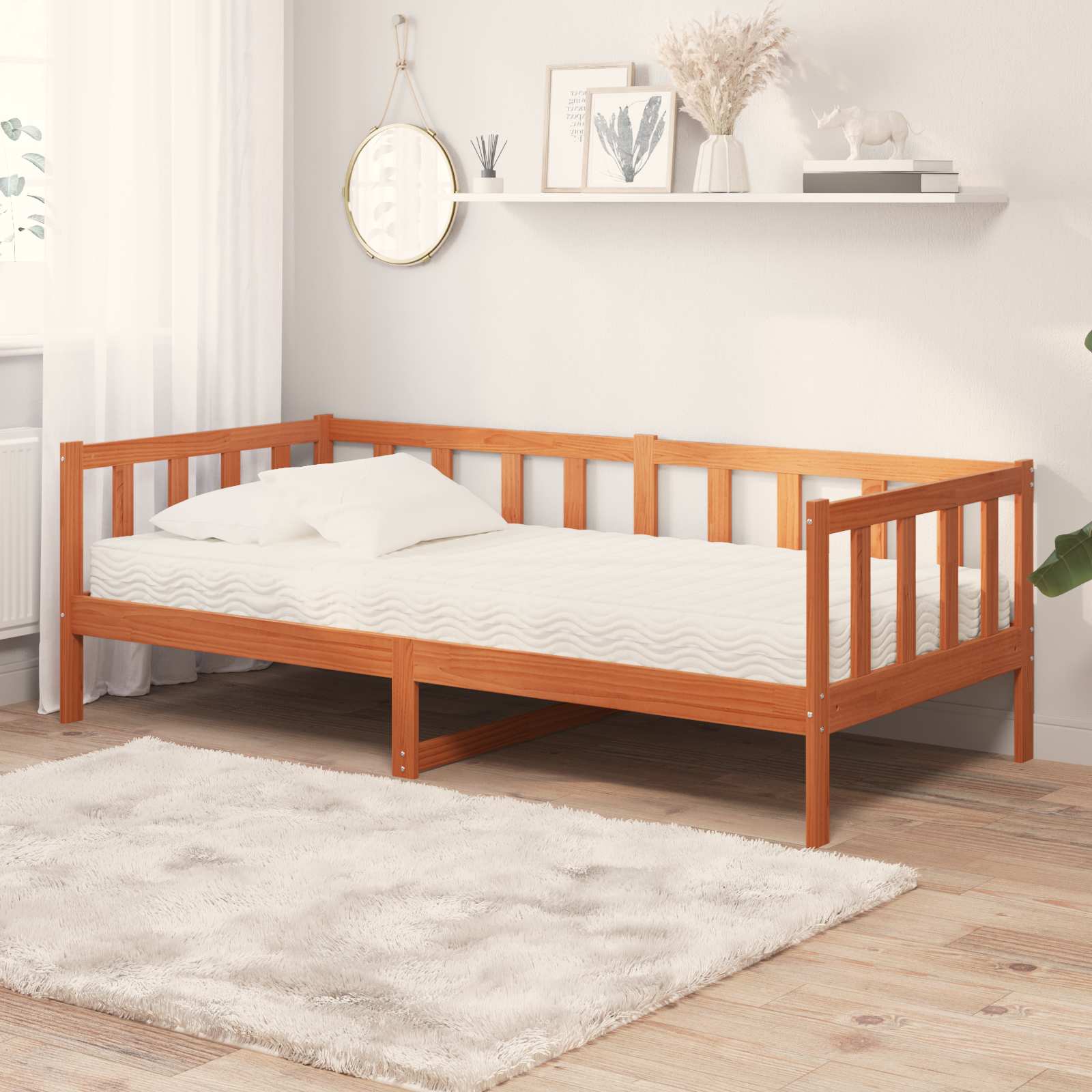 Daybed met matras met hoofdeinde Waxbruin en wit 90 x 200 cm is nu te koop bij PeponiXL, paradijselijk wonen!