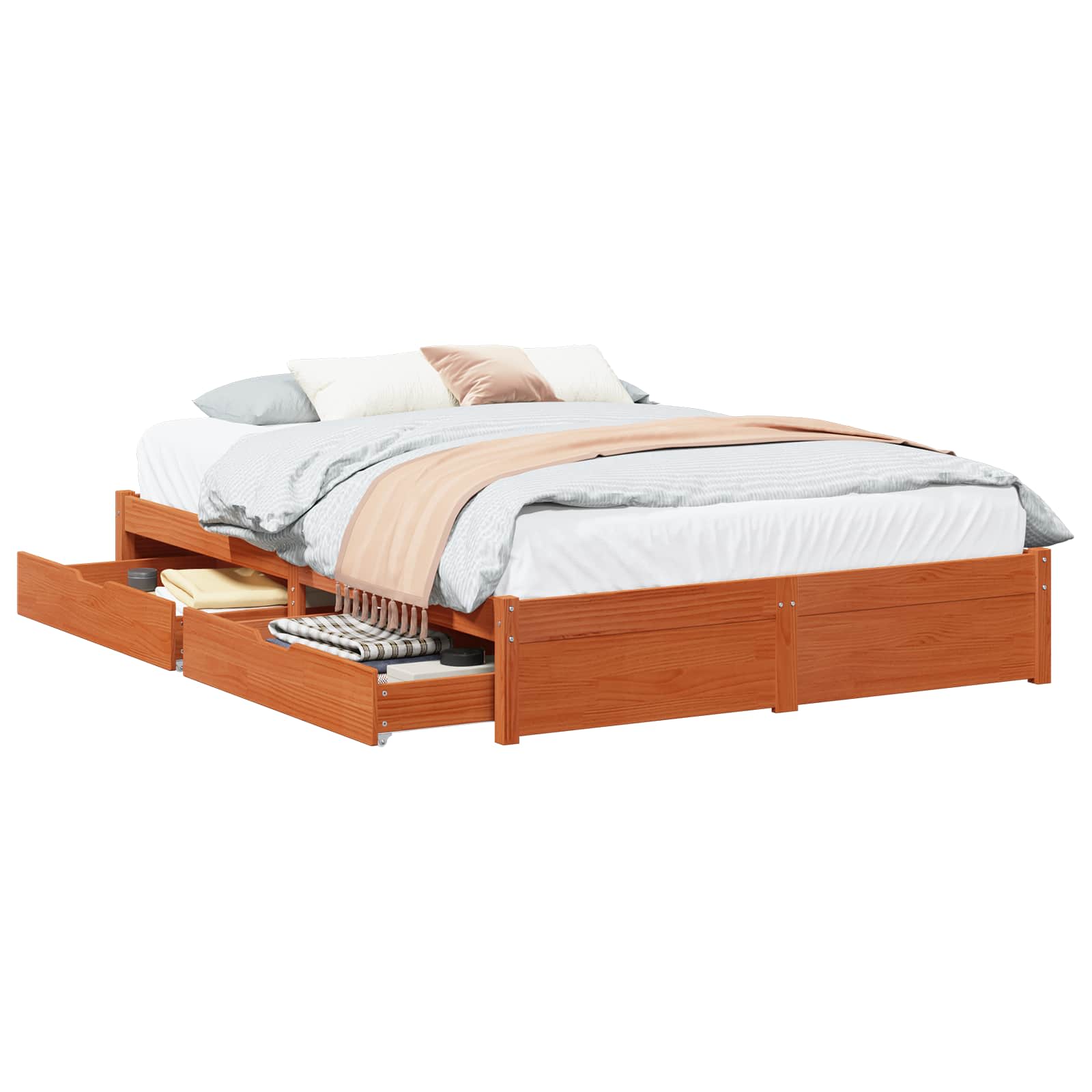 Bedframe met lade Wasbruin 150 x 200 cm Massief Vurenhout is nu te koop bij PeponiXL, paradijselijk wonen!
