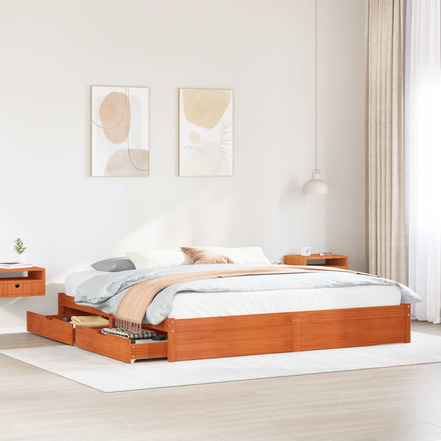 Bedframe met lade Wasbruin 200 x 200 cm Massief Vurenhout is nu te koop bij PeponiXL, paradijselijk wonen!
