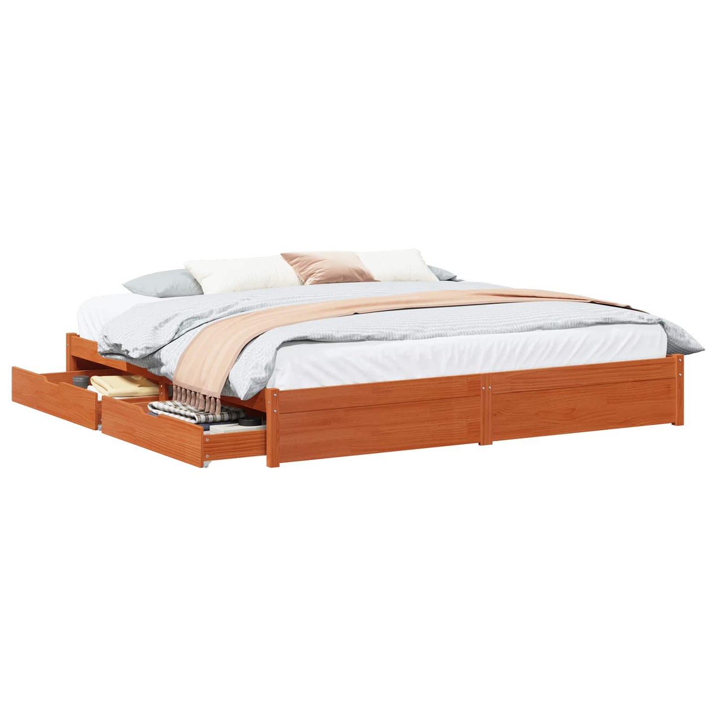 Bedframe met lade Wasbruin 200 x 200 cm Massief Vurenhout is nu te koop bij PeponiXL, paradijselijk wonen!