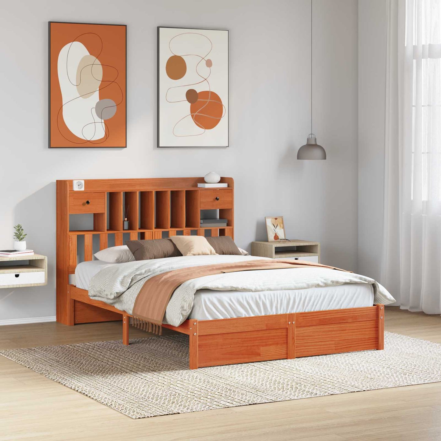 Boekenkast Bedframe Wasbruin 200 x 160 cm Massief Vurenhout is nu te koop bij PeponiXL, paradijselijk wonen!