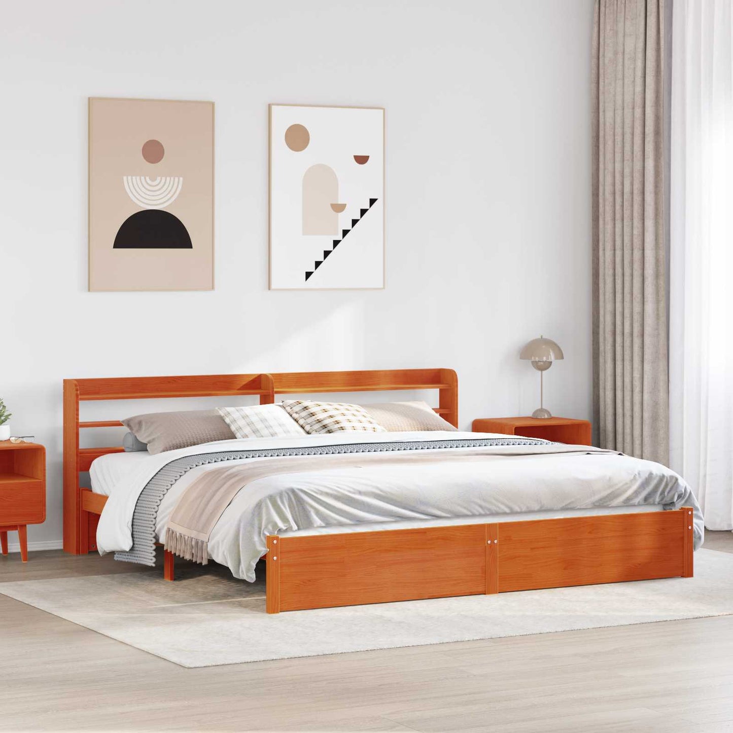 Bedframe met hoofdeinde Wasbruin 200 x 200 cm Massief Vurenhout is nu te koop bij PeponiXL, paradijselijk wonen!