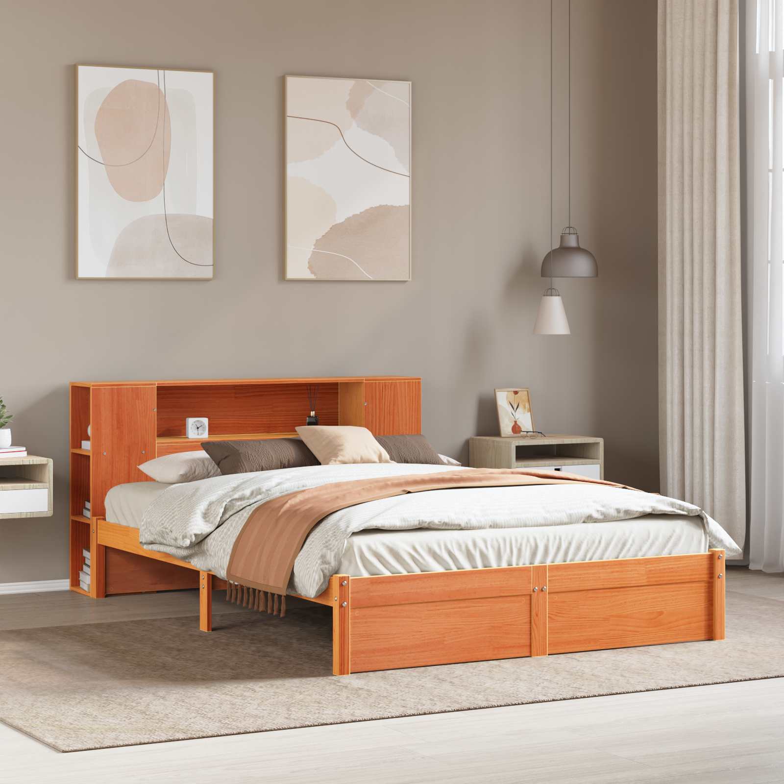 Bedframe met opberghoofdeksel 2 pcs Wasbruin Massief Vurenhout is nu te koop bij PeponiXL, paradijselijk wonen!