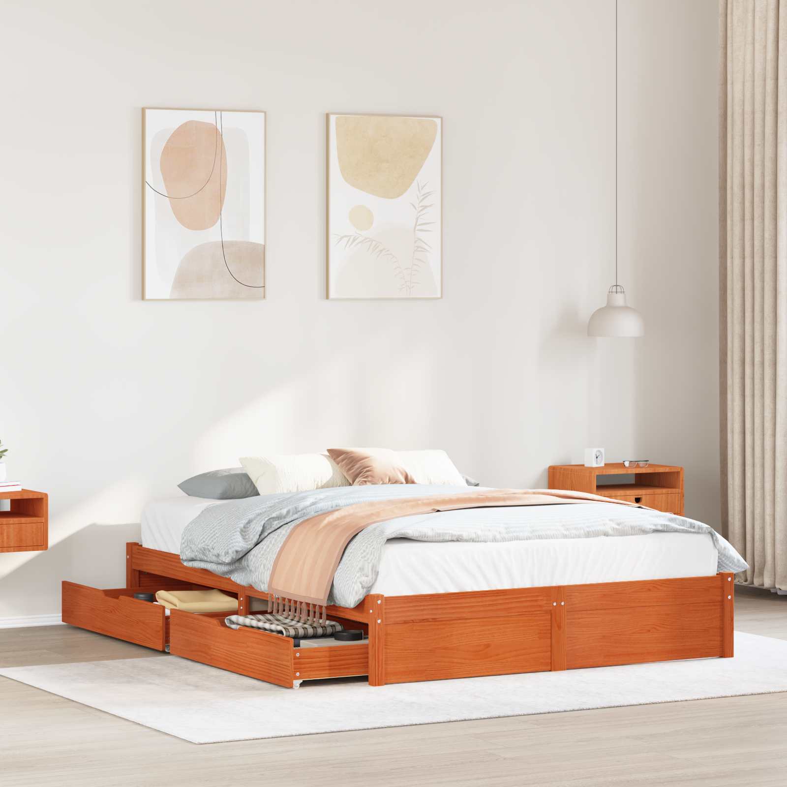 Bedframe met lade met opslag 3 pcs Wasbruin Massief Vurenhout is nu te koop bij PeponiXL, paradijselijk wonen!