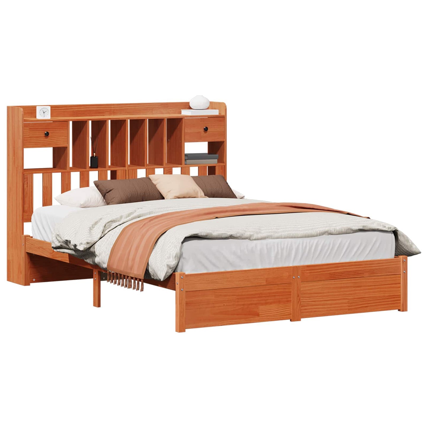 Boekenkast Bedframe Wasbruin 200 x 140 cm Massief Vurenhout is nu te koop bij PeponiXL, paradijselijk wonen!