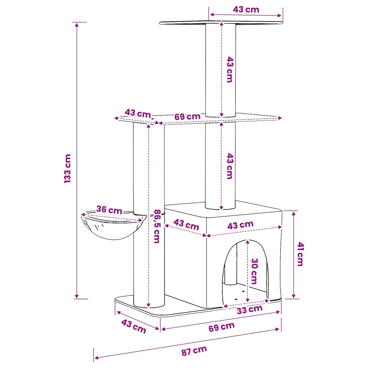 Kattenboom met sisal krabpalen Lichtgrijs 133 cm