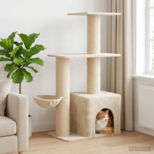 Kattenboom met sisal krabpalen Crèmekleurig 133 cm is nu te koop bij PeponiXL, paradijselijk wonen!