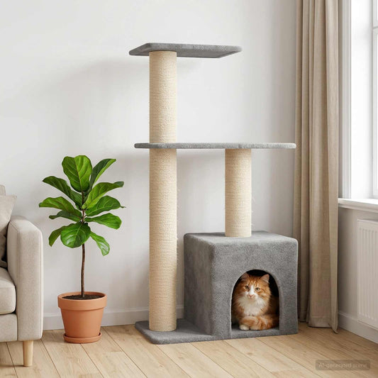 Kattenboom met sisal krabpalen Lichtgrijs 133 cm is nu te koop bij PeponiXL, paradijselijk wonen!
