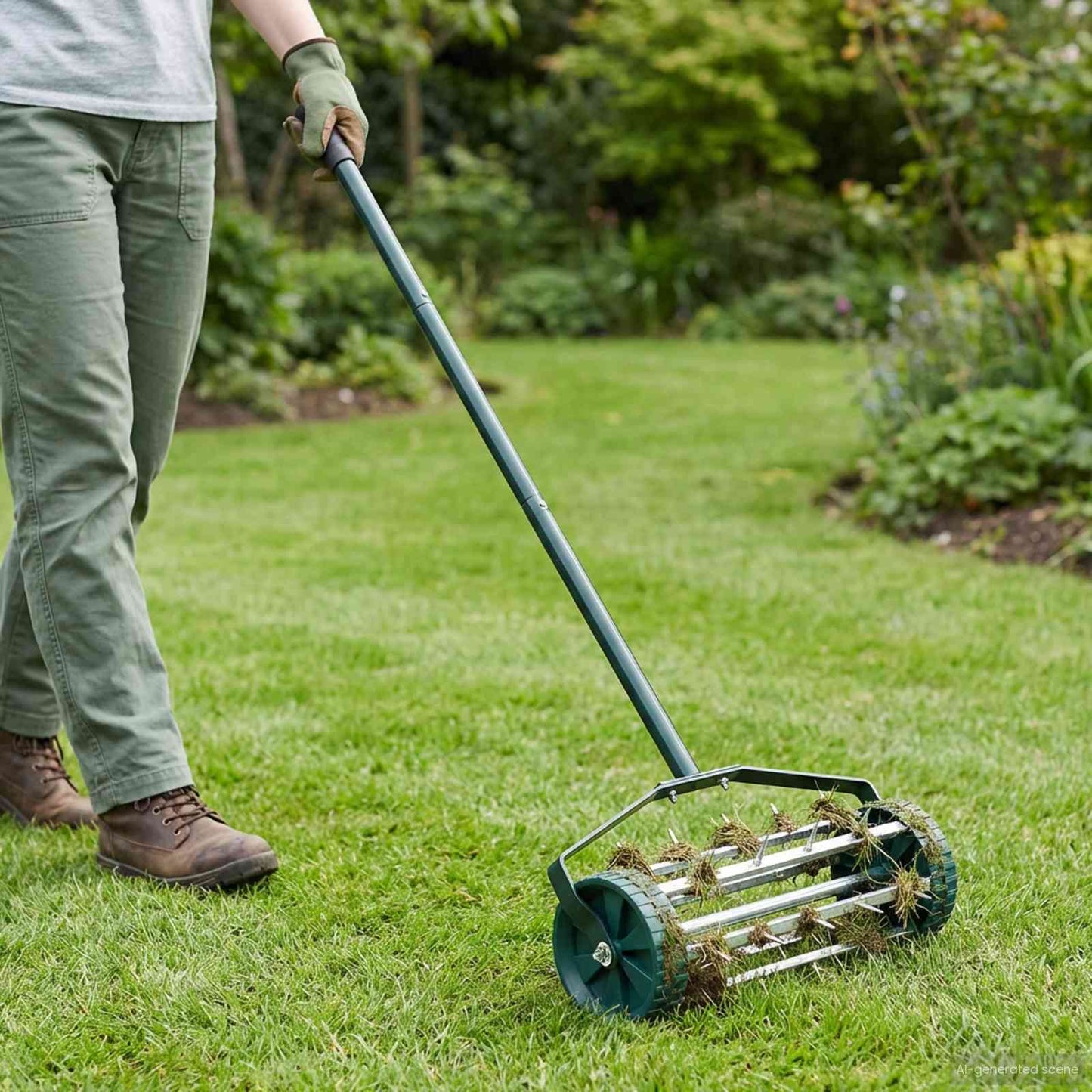 Lawn Roller Pull met Aerator Klemmen Groen 127,5 x 44 cm Staal is nu te koop bij PeponiXL, paradijselijk wonen!