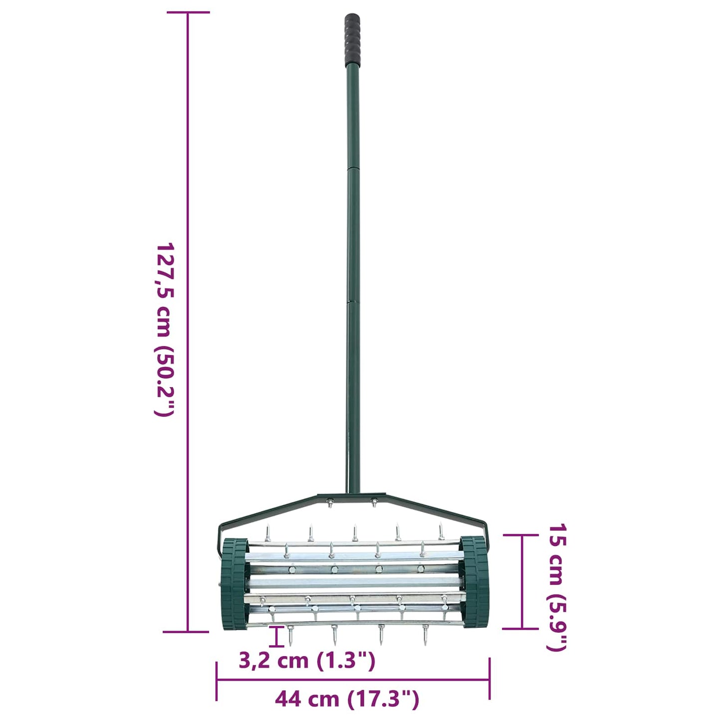 Lawn Roller Pull met Aerator Klemmen Groen 127,5 x 44 cm Staal is nu te koop bij PeponiXL, paradijselijk wonen!