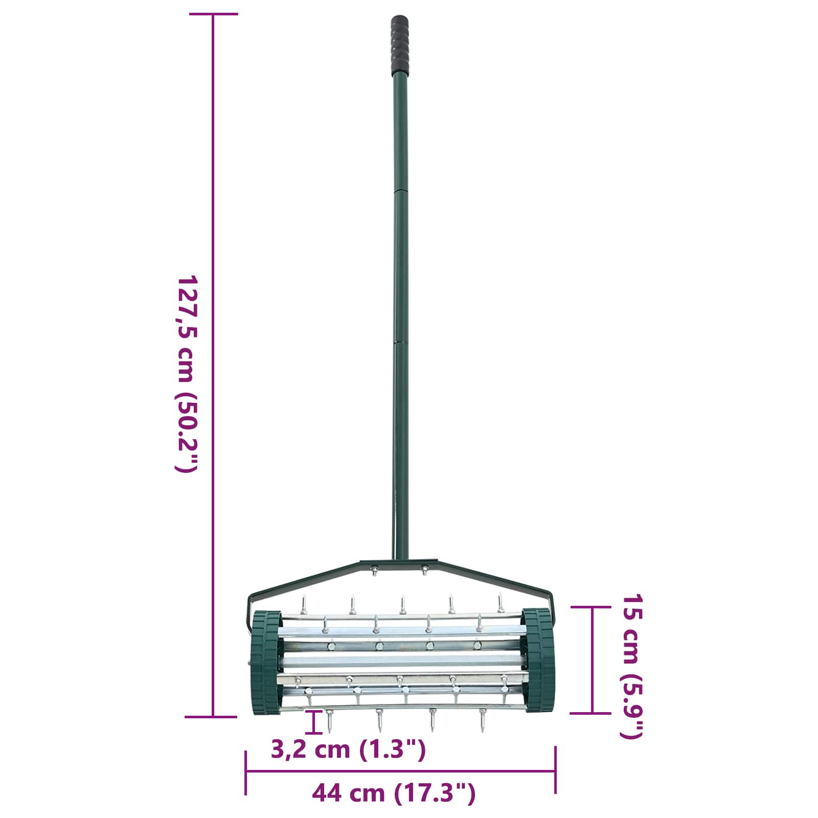 Lawn Roller Pull met Aerator Klemmen Groen 127,5 x 44 cm Staal is nu te koop bij PeponiXL, paradijselijk wonen!