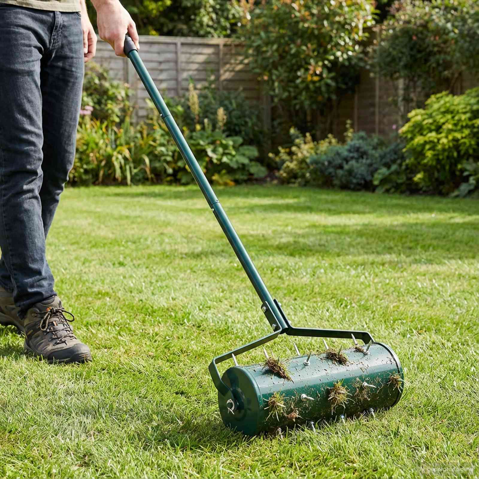 Lawn Roller Pull met Aerator Klemmen Groen 128 x 38 cm Staal is nu te koop bij PeponiXL, paradijselijk wonen!