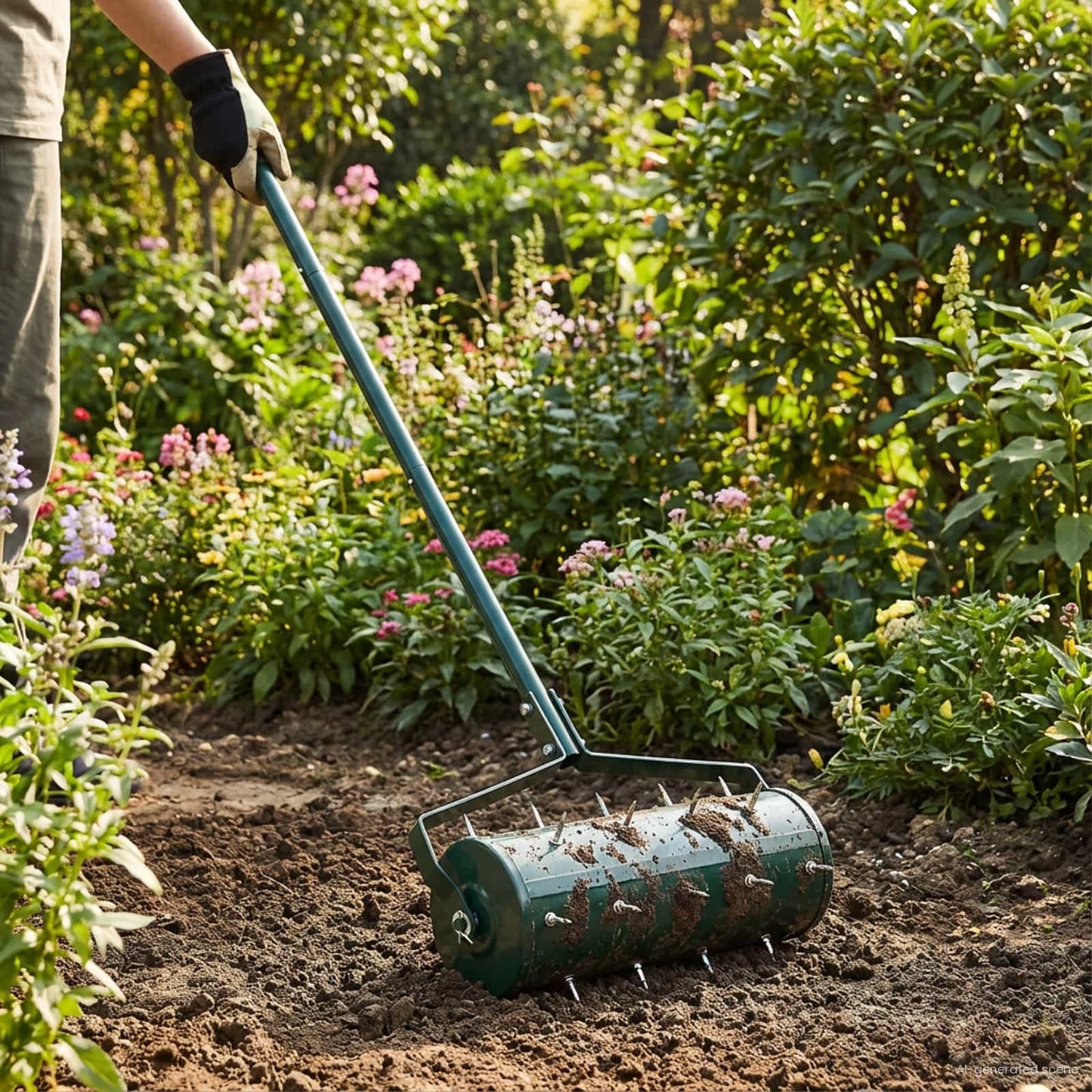 Lawn Roller Pull met Aerator Klemmen Groen 128 x 38 cm Staal is nu te koop bij PeponiXL, paradijselijk wonen!