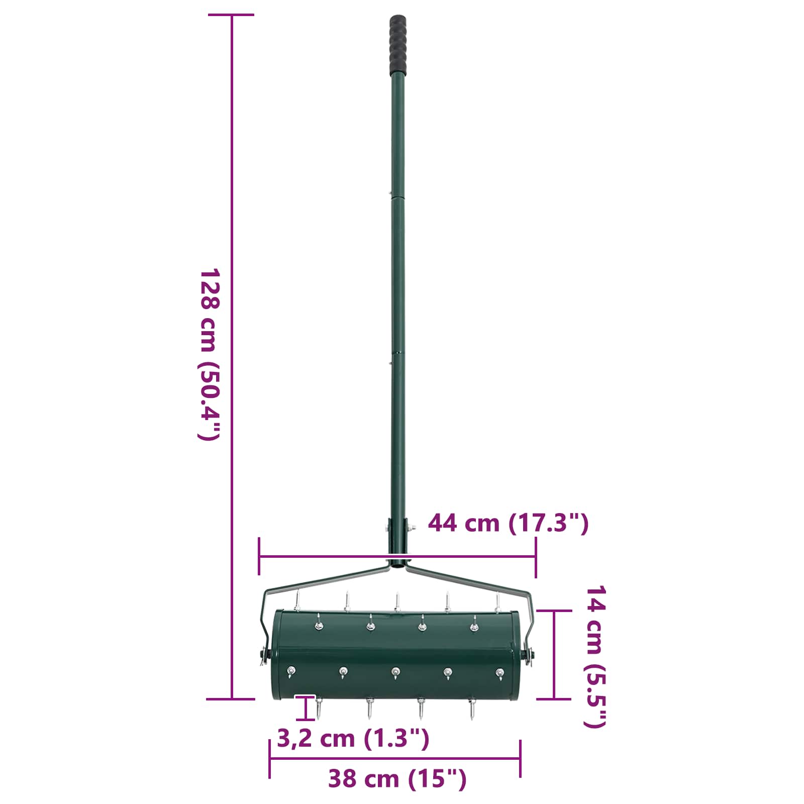 Lawn Roller Pull met Aerator Klemmen Groen 128 x 38 cm Staal is nu te koop bij PeponiXL, paradijselijk wonen!
