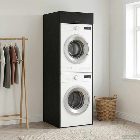 Wasmachinekast Zwart Eiken 67,5 x 68 x 200 cm Bewerkt hout is nu te koop bij PeponiXL, paradijselijk wonen!