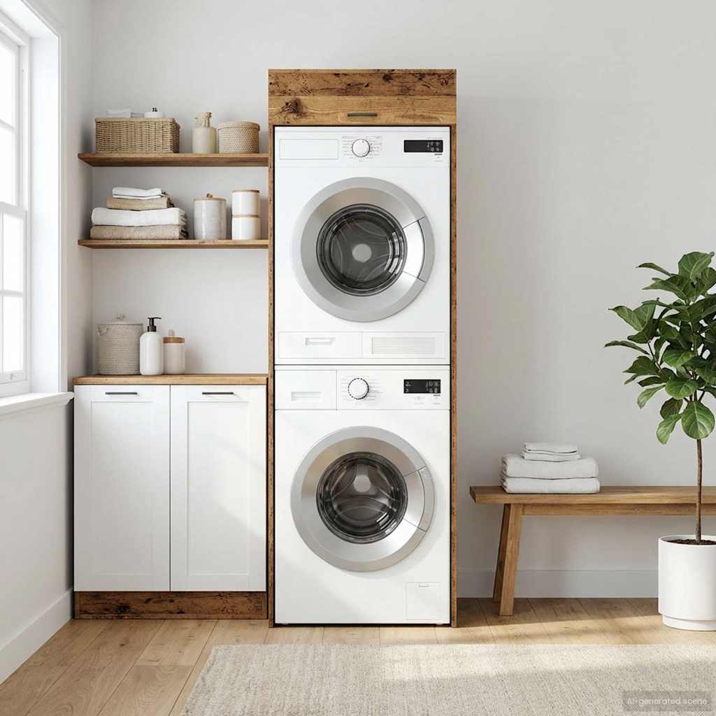 Wasmachinekast Oudhout 67,5 x 68 x 200 cm Bewerkt hout is nu te koop bij PeponiXL, paradijselijk wonen!