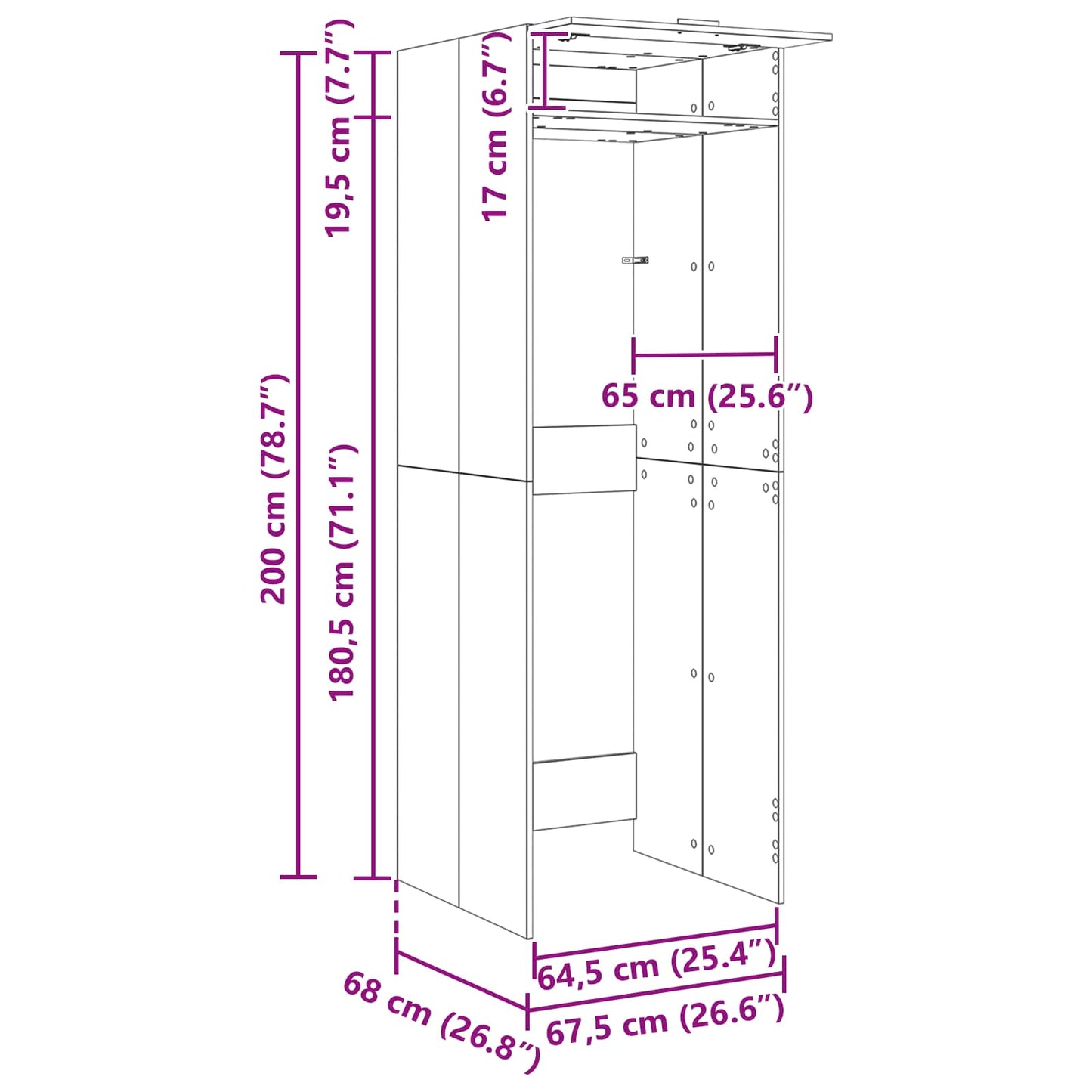 Wasmachinekast Oudhout 67,5 x 68 x 200 cm Bewerkt hout is nu te koop bij PeponiXL, paradijselijk wonen!