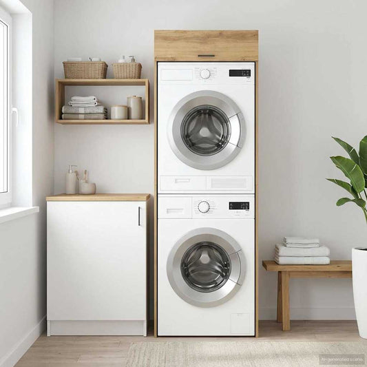 Wasmachinekast Artisan Eiken 67,5 x 68 x 200 cm Bewerkt hout is nu te koop bij PeponiXL, paradijselijk wonen!