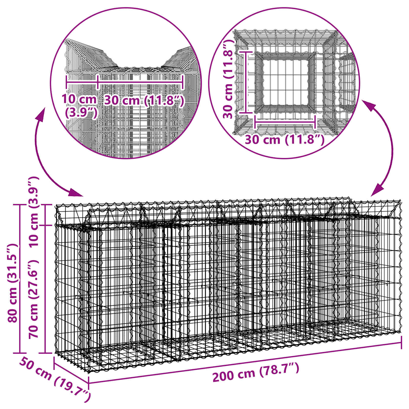 Gabion Verhoogd Bed 2 pcs Zilverkleurig is nu te koop bij PeponiXL, paradijselijk wonen!