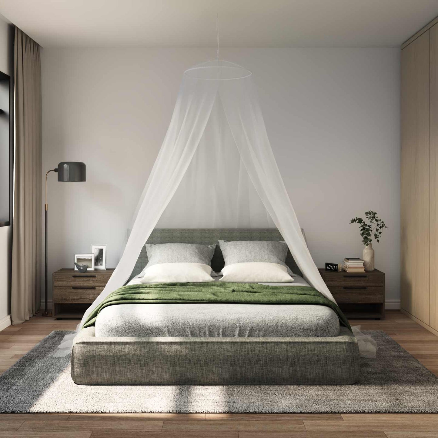 Klamboe voor bed 3 pcs 156 mesh Wit ⌀56 x 220 cm Polyester is nu te koop bij PeponiXL, paradijselijk wonen!