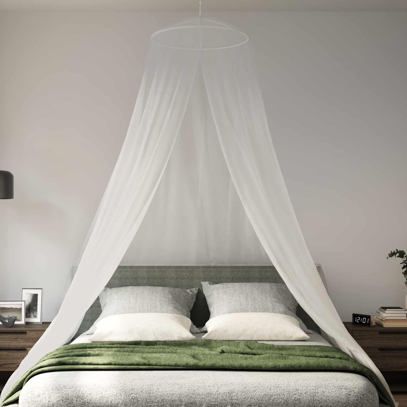 Klamboe voor bed 3 pcs 156 mesh Wit ⌀56 x 220 cm Polyester is nu te koop bij PeponiXL, paradijselijk wonen!