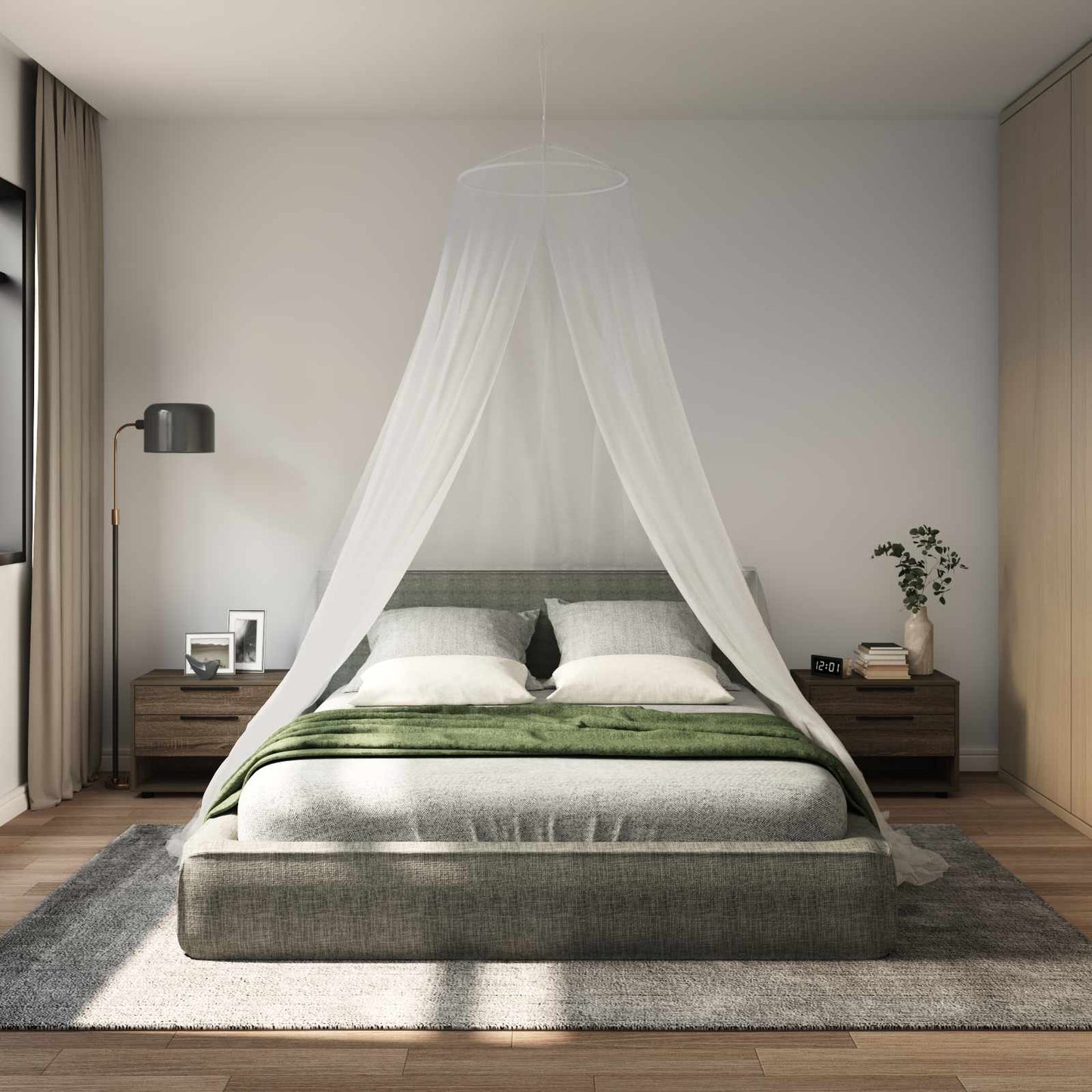 Klamboe voor bed 3 pcs 156 mesh Wit ⌀56 x 220 cm Polyester is nu te koop bij PeponiXL, paradijselijk wonen!