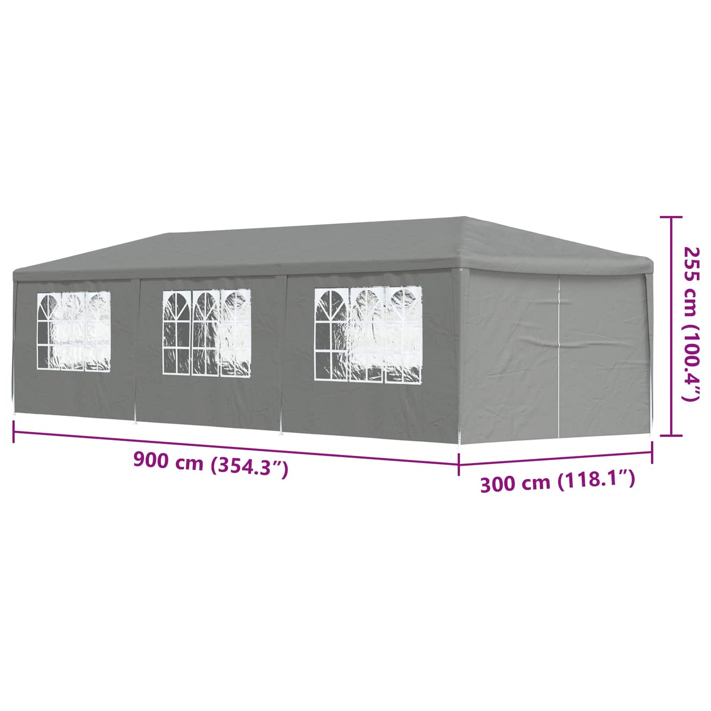 Partytent 900 x 300 x 255 cm Lichtgrijs PE en staal is nu te koop bij PeponiXL, paradijselijk wonen!