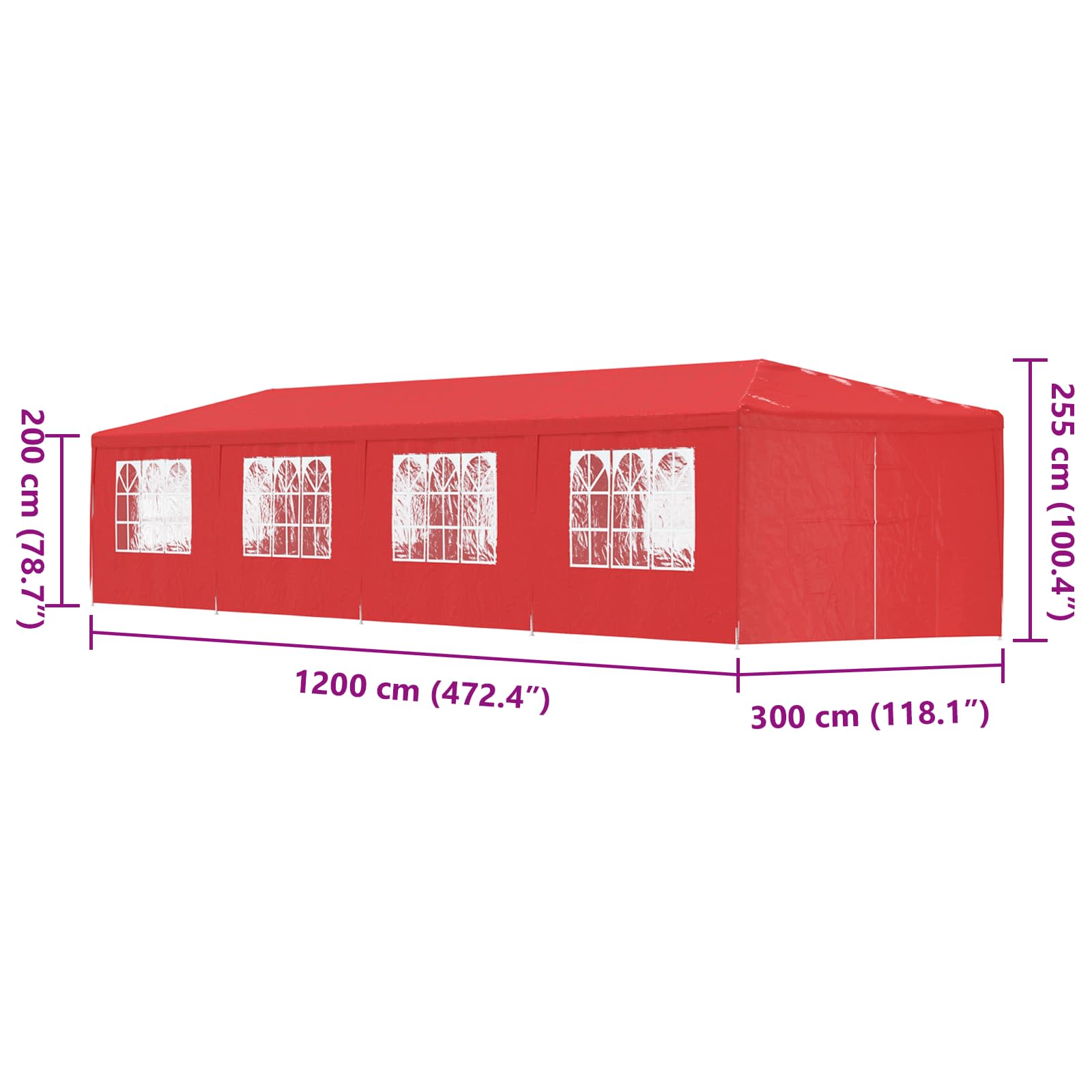 Partytent 1200 x 300 x 255 cm Rood PE en staal is nu te koop bij PeponiXL, paradijselijk wonen!