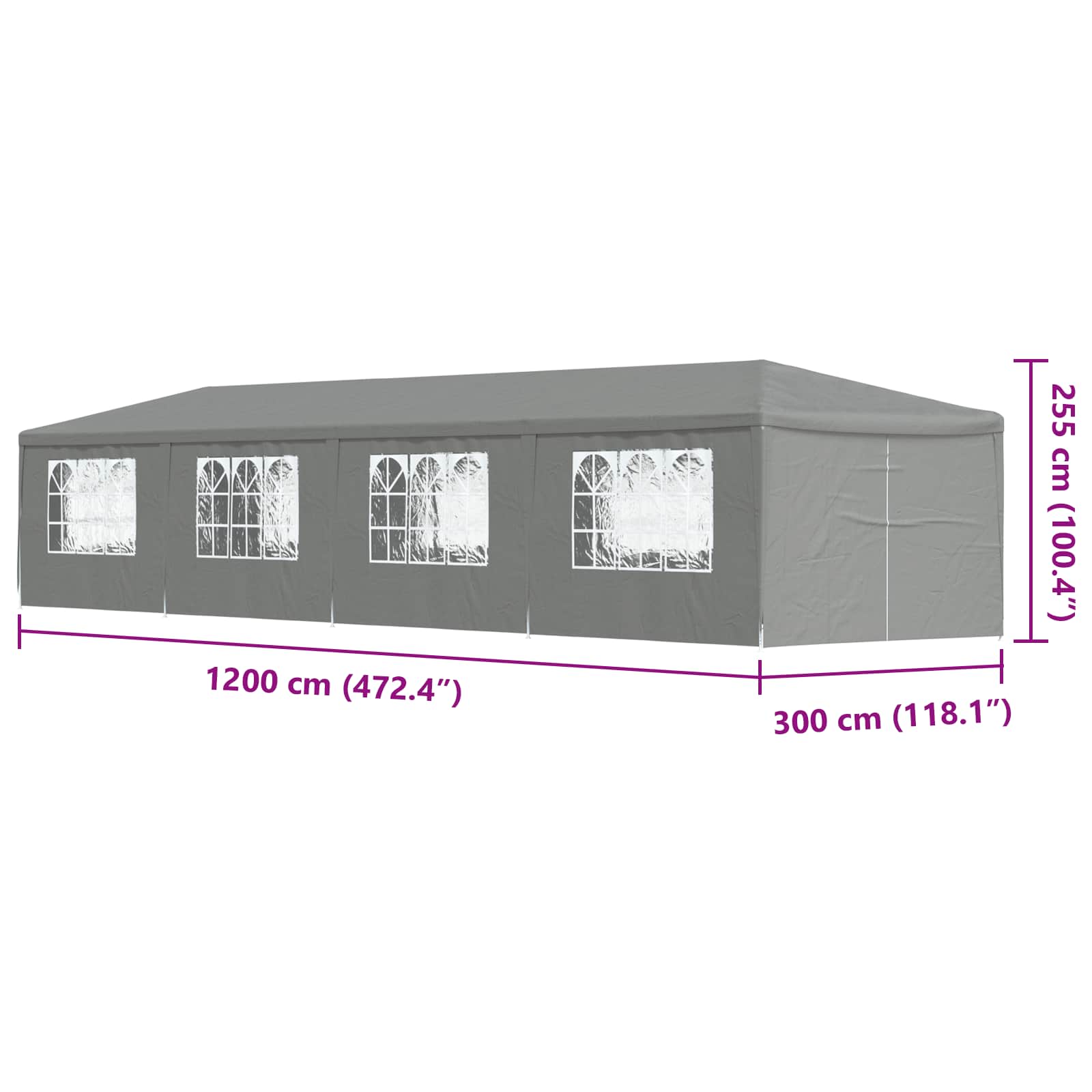 Partytent 1200 x 300 x 255 cm Lichtgrijs PE en staal is nu te koop bij PeponiXL, paradijselijk wonen!