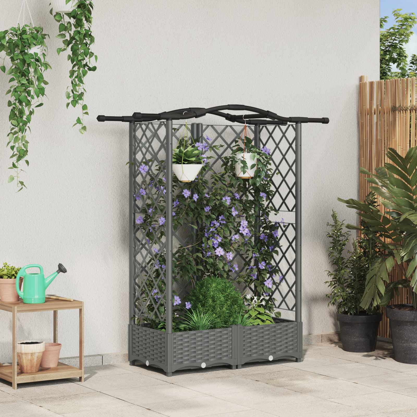 Verhoogd Bed met Trellis en Dak Lichtgrijs 124 x 40 x 123 cm PP is nu te koop bij PeponiXL, paradijselijk wonen!
