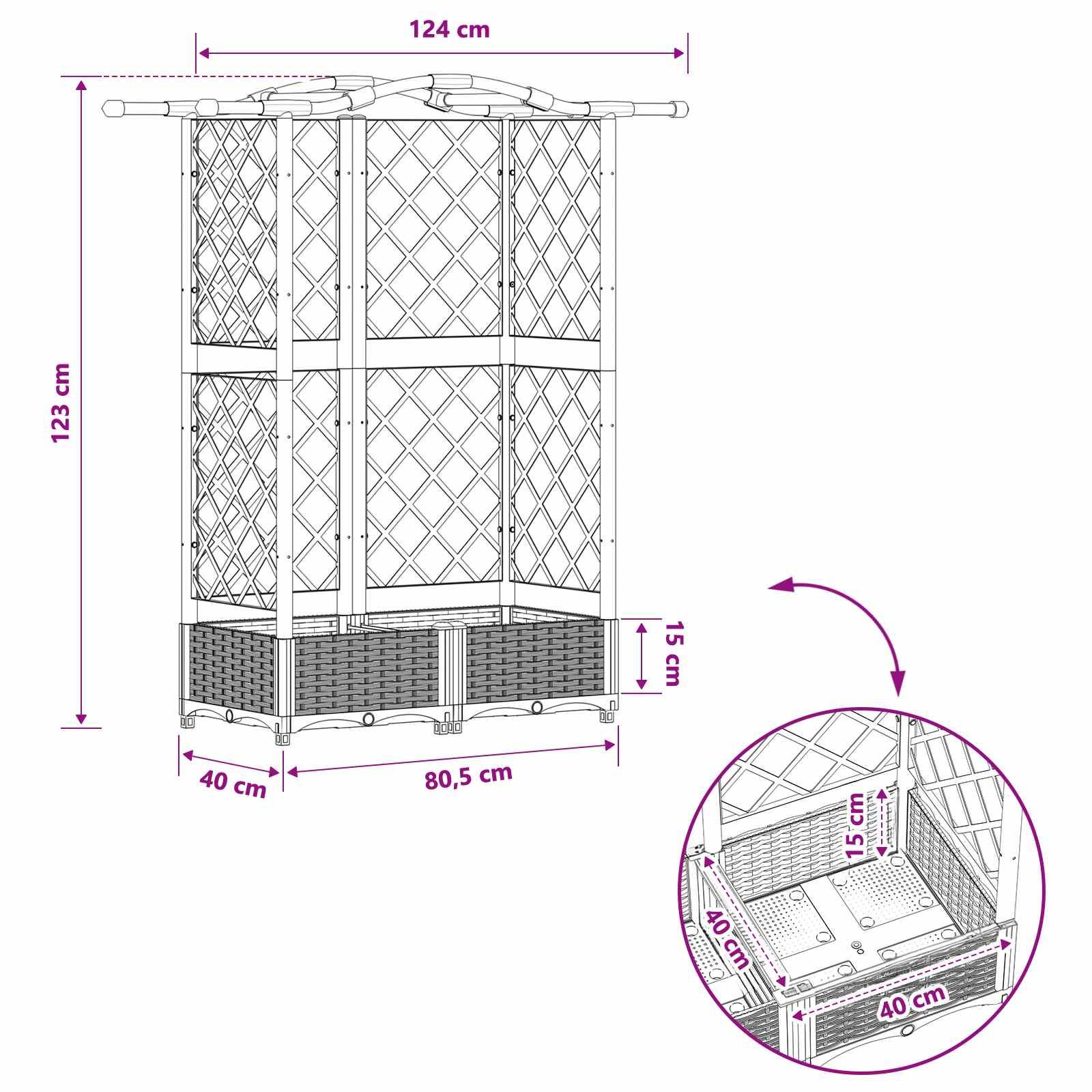 Verhoogd Bed met Trellis en Dak Lichtgrijs 124 x 40 x 123 cm PP is nu te koop bij PeponiXL, paradijselijk wonen!