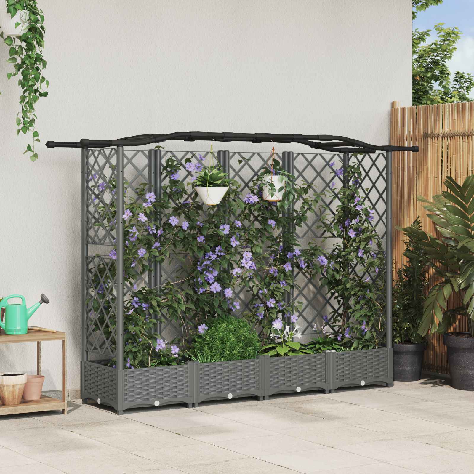 Verhoogd Bed met Trellis en Dak Lichtgrijs 203,5 x 40 x 123 cm is nu te koop bij PeponiXL, paradijselijk wonen!