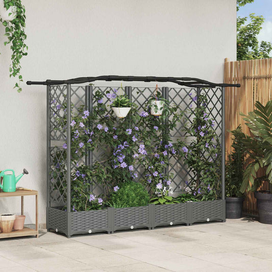 Verhoogd Bed met Trellis en Dak Lichtgrijs 203,5 x 40 x 123 cm is nu te koop bij PeponiXL, paradijselijk wonen!