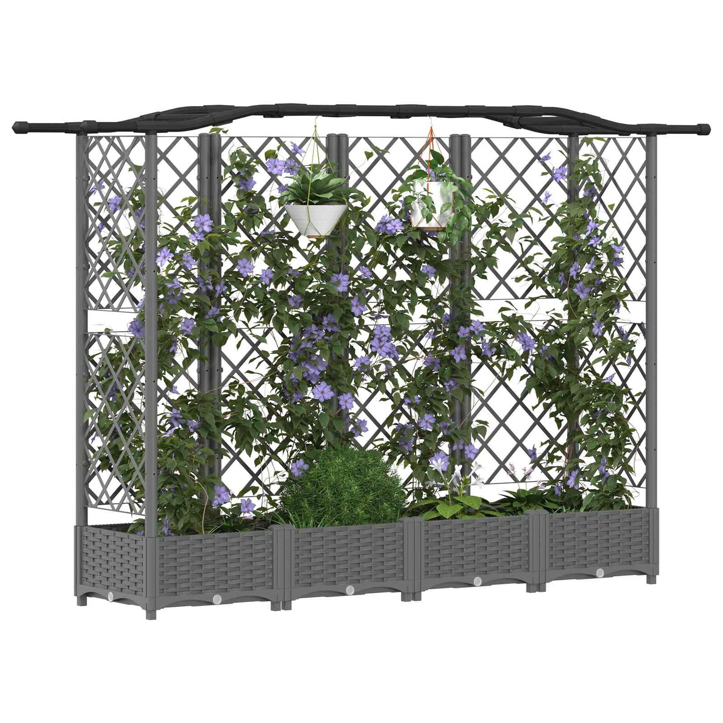 Verhoogd Bed met Trellis en Dak Lichtgrijs 203,5 x 40 x 123 cm is nu te koop bij PeponiXL, paradijselijk wonen!