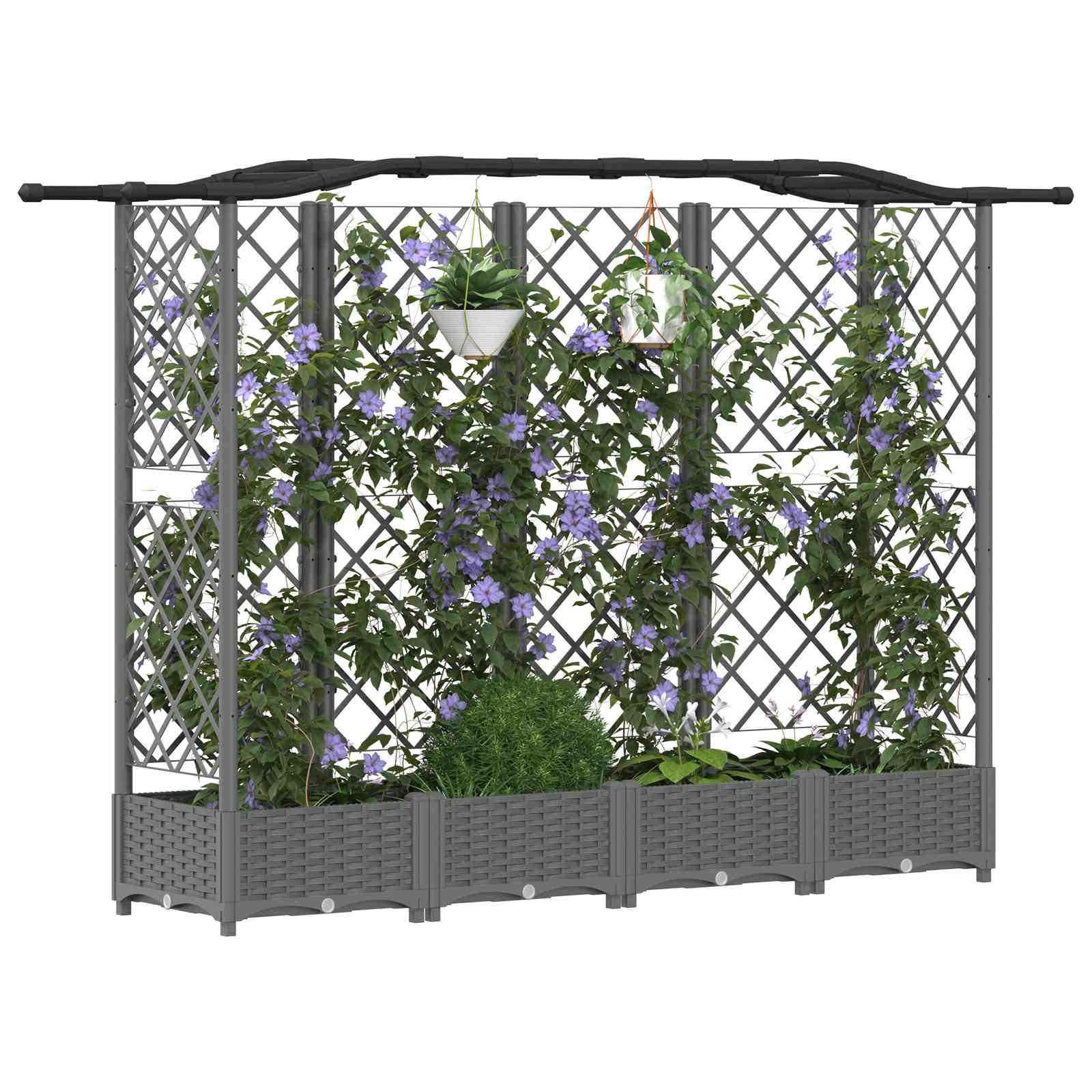 Verhoogd Bed met Trellis en Dak Lichtgrijs 203,5 x 40 x 123 cm is nu te koop bij PeponiXL, paradijselijk wonen!