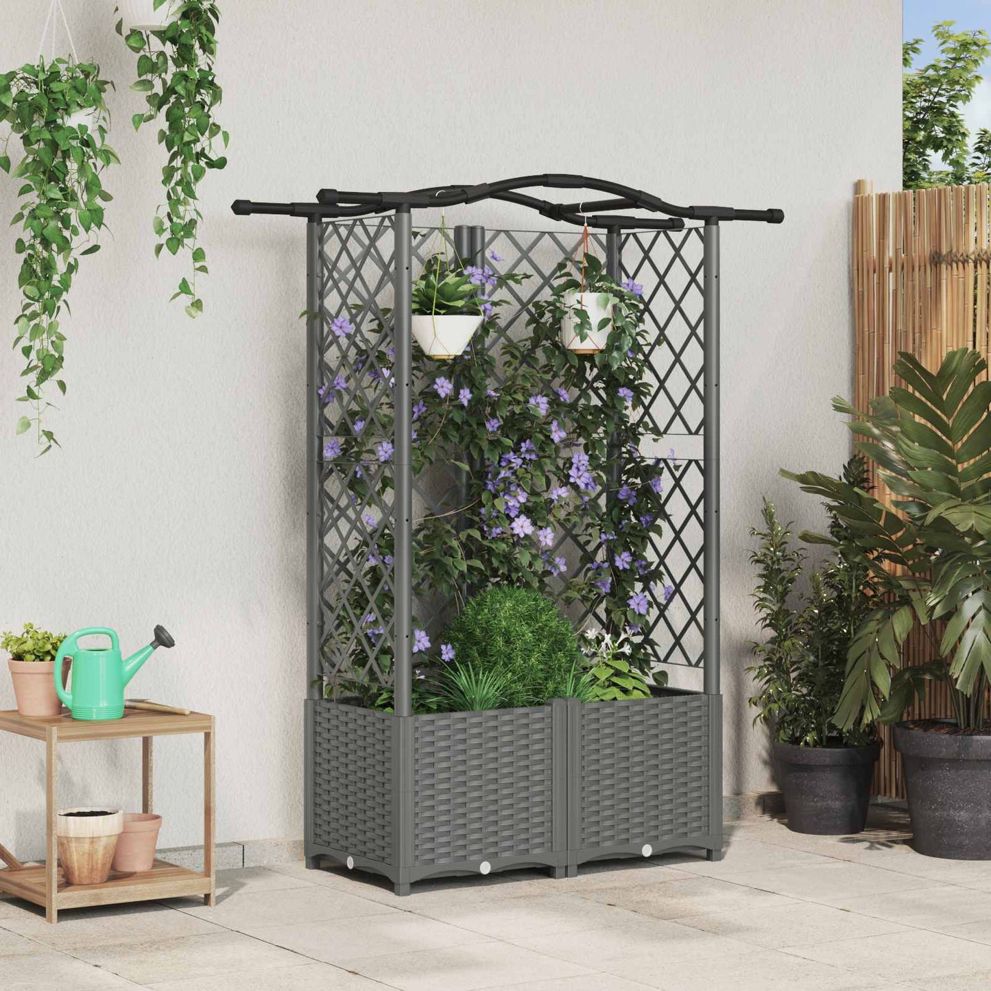 Verhoogd Bed met Trellis en Dak Lichtgrijs 122 x 40 x 138 cm PP is nu te koop bij PeponiXL, paradijselijk wonen!