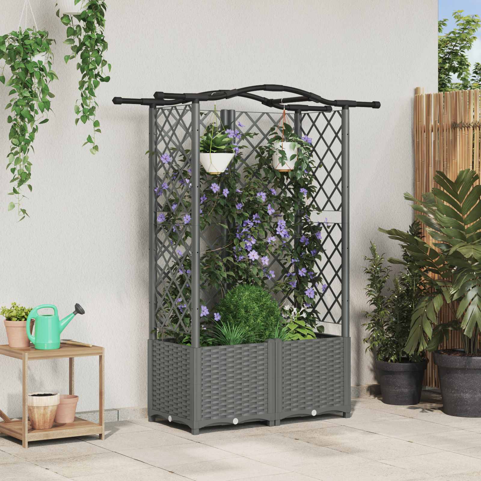 Verhoogd Bed met Trellis en Dak Lichtgrijs 122 x 40 x 138 cm PP is nu te koop bij PeponiXL, paradijselijk wonen!