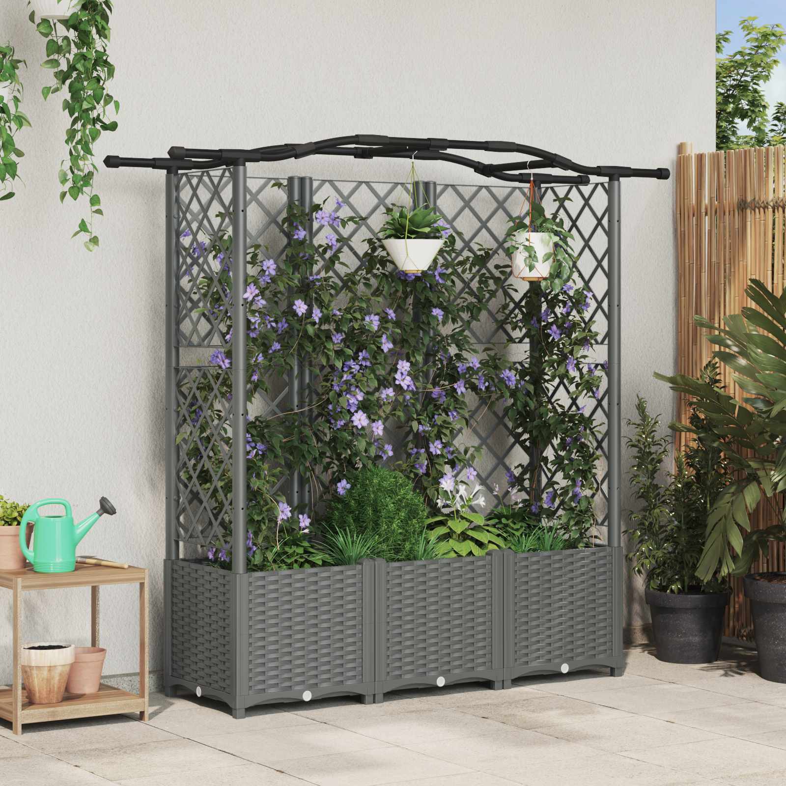 Verhoogd Bed met Trellis en Dak Lichtgrijs 163 x 40 x 138 cm PP is nu te koop bij PeponiXL, paradijselijk wonen!