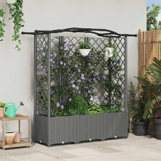 Verhoogd Bed met Trellis en Dak Lichtgrijs 163 x 40 x 138 cm PP is nu te koop bij PeponiXL, paradijselijk wonen!