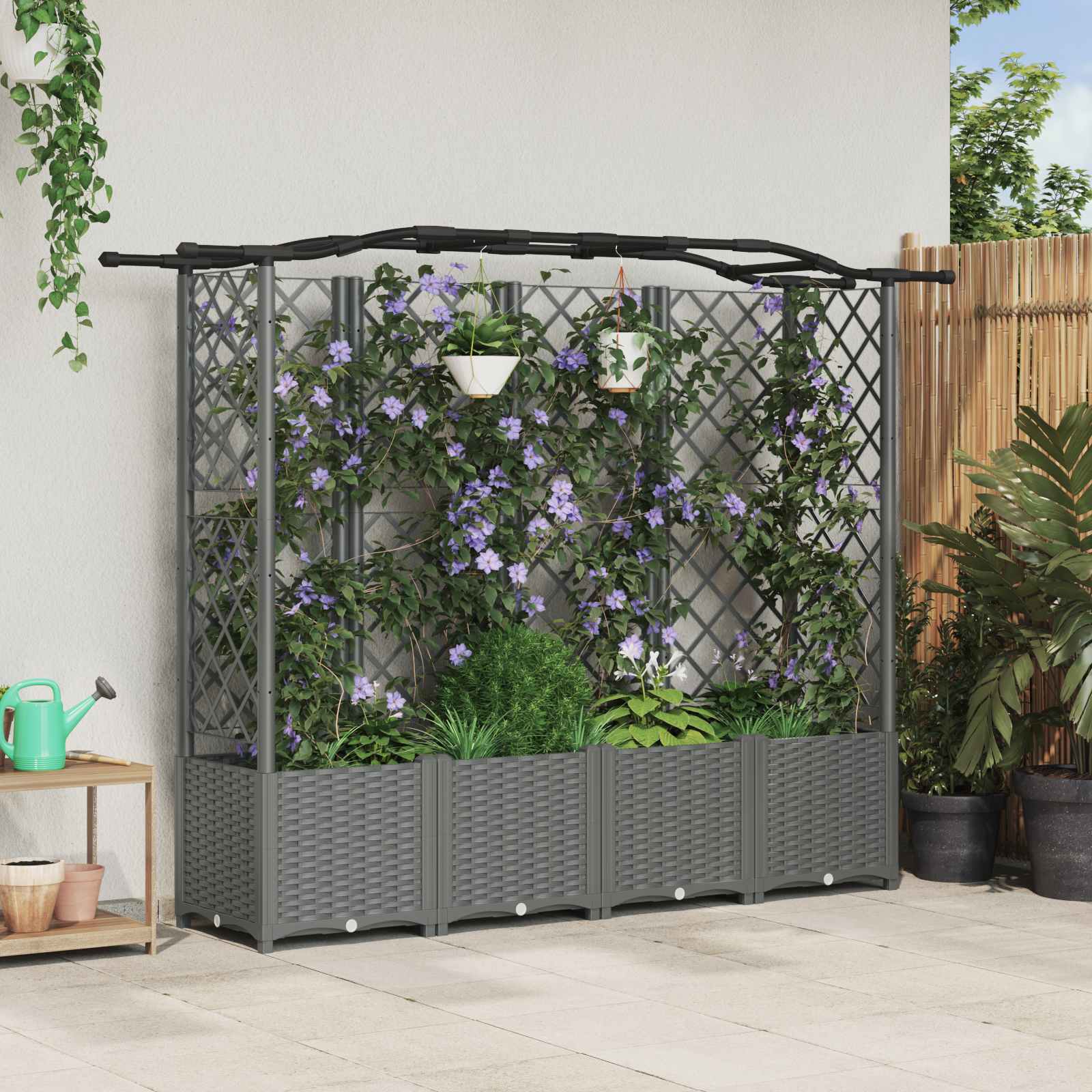 Verhoogd Bed met Trellis en Dak Lichtgrijs 204 x 40 x 138 cm PP is nu te koop bij PeponiXL, paradijselijk wonen!