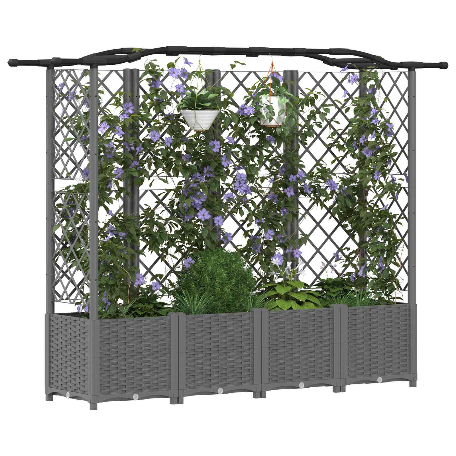 Verhoogd Bed met Trellis en Dak Lichtgrijs 204 x 40 x 138 cm PP is nu te koop bij PeponiXL, paradijselijk wonen!