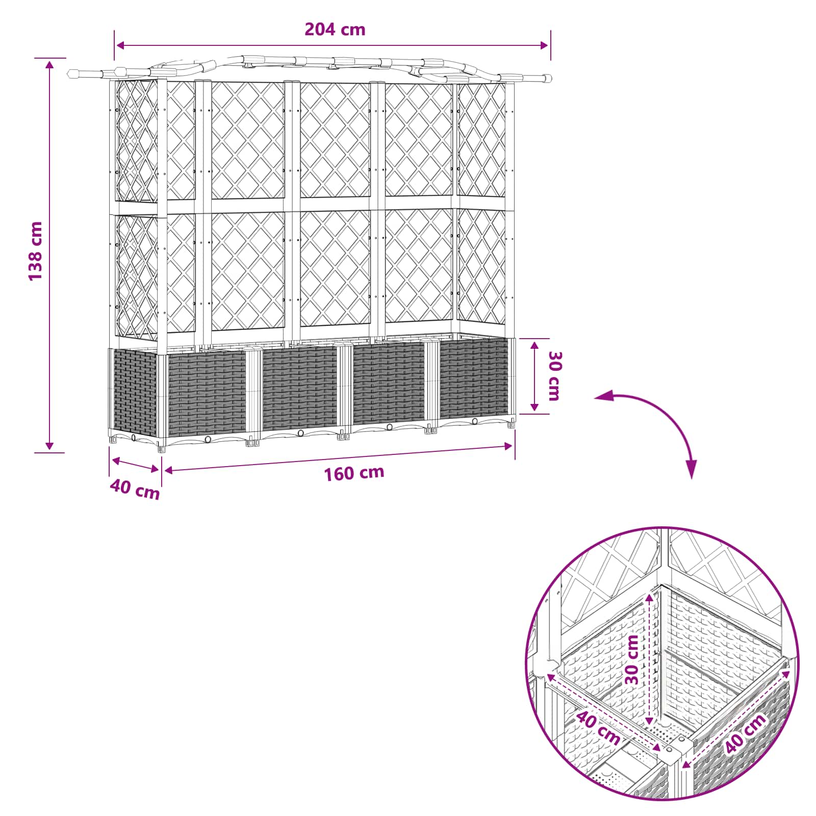 Verhoogd Bed met Trellis en Dak Lichtgrijs 204 x 40 x 138 cm PP is nu te koop bij PeponiXL, paradijselijk wonen!