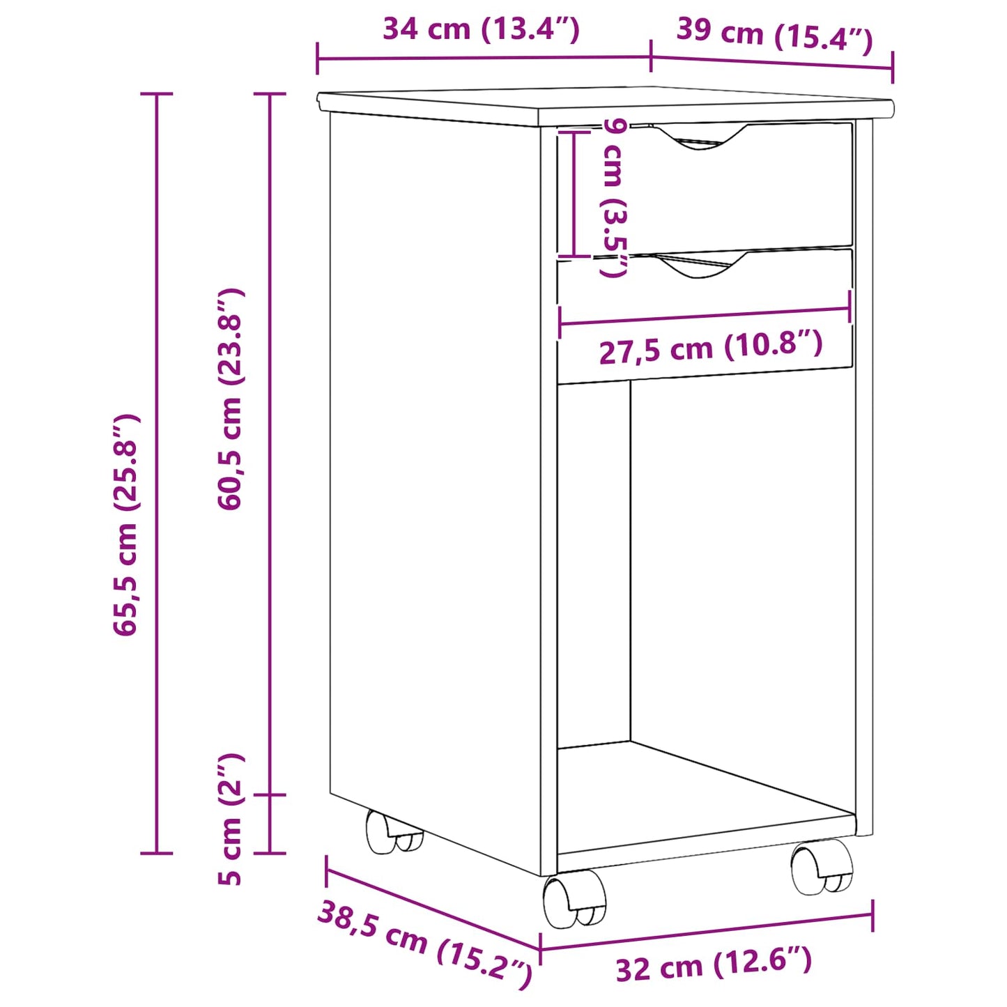 Rolling Kast Bruin 34 x 39 x 65,5 cm Massief grenenhout is nu te koop bij PeponiXL, paradijselijk wonen!