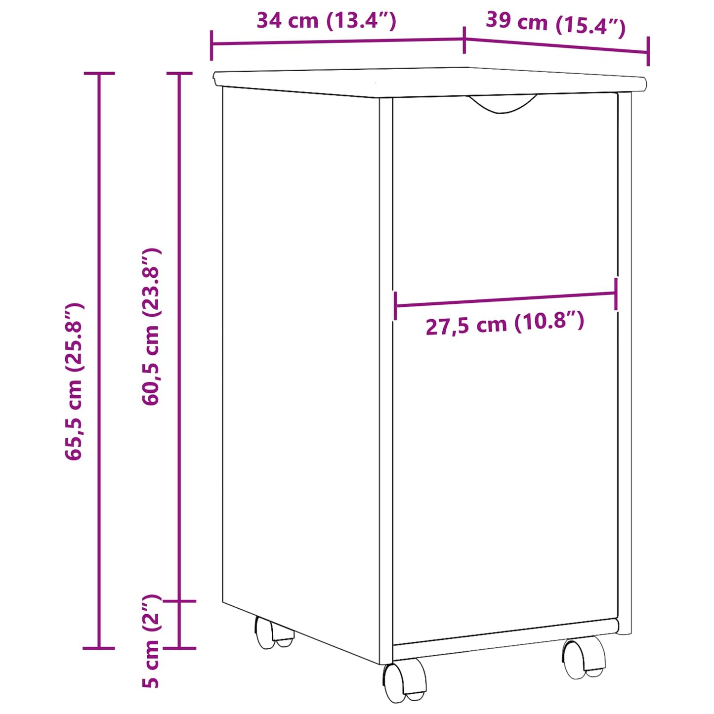 Rolling Kast met wiel Bruin 34 x 39 x 65,5 cm Massief Vurenhout is nu te koop bij PeponiXL, paradijselijk wonen!