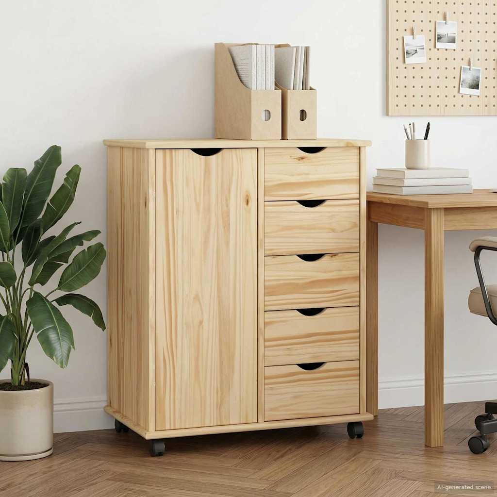 Rolling Kast met wiel Bruin 63,5 x 39 x 79 cm Massief Vurenhout is nu te koop bij PeponiXL, paradijselijk wonen!